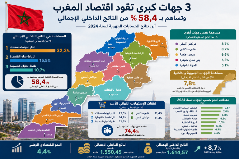 اقتصاد المغرب يتركز في 3 جهات.. أرقام تكشف هيمنة الدار البيضاء والرباط وطنجة